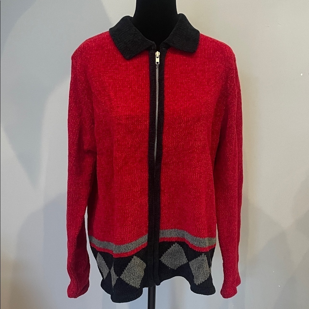 Red and Black Women's cardigan sweater by sag harbor